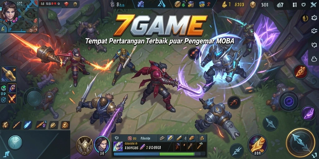Tampilan gameplay menarik dari 7GAME dalam pertempuran MOBA.