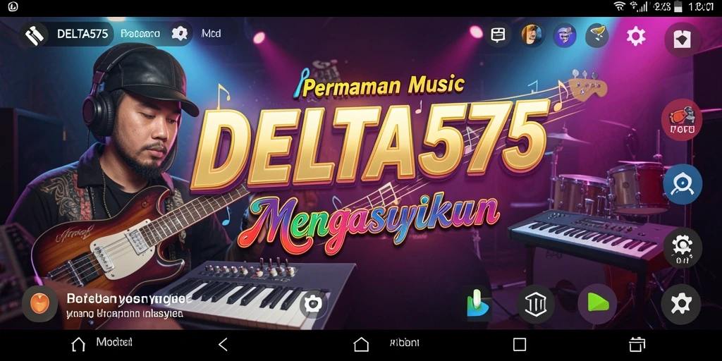 Tampilan gameplay DELTA575 dengan alat musik virtual yang interaktif.