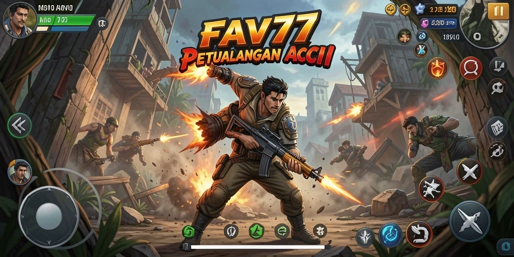Screenshot FAV77 menunjukkan aksi seru dengan karakter yang bertempur melawan musuh.