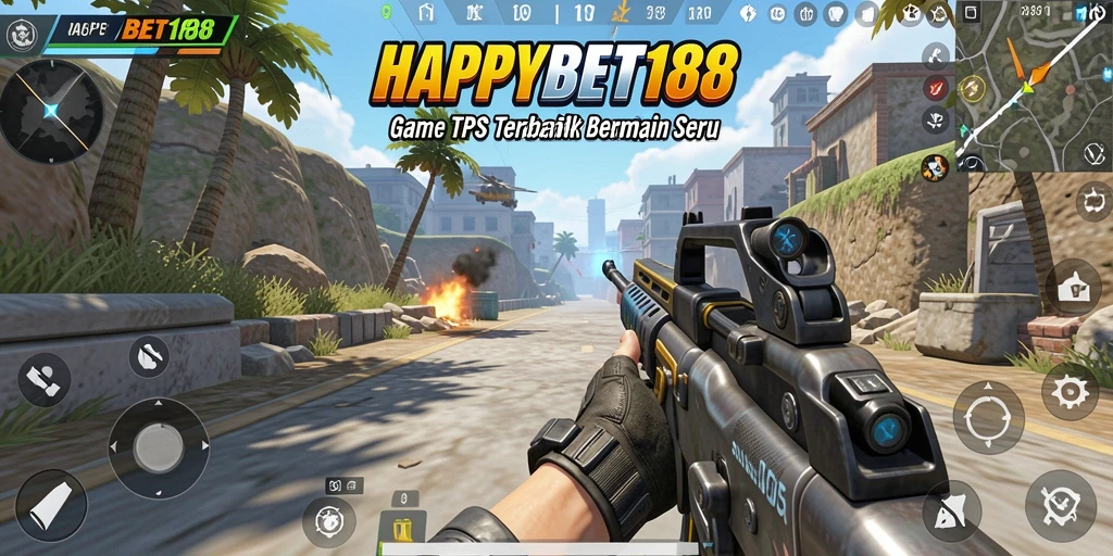 Screenshot permainan <strong>HAPPYBET188</strong> menampilkan aksi seru dari gameplay TPS.