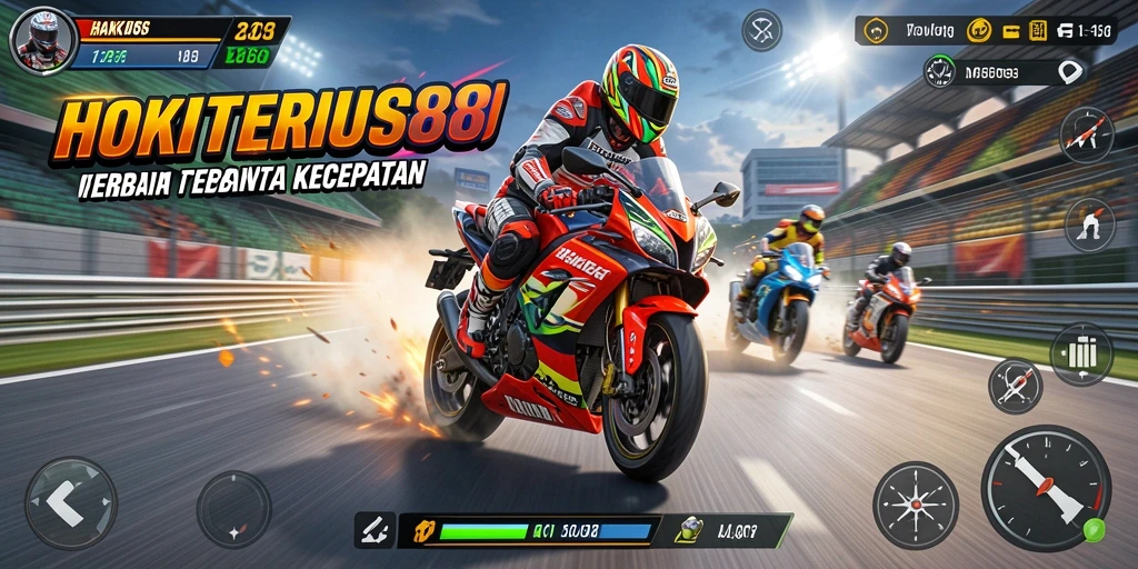Gameplay seru HOKITERUS88 dengan balapan motor yang mendebarkan.