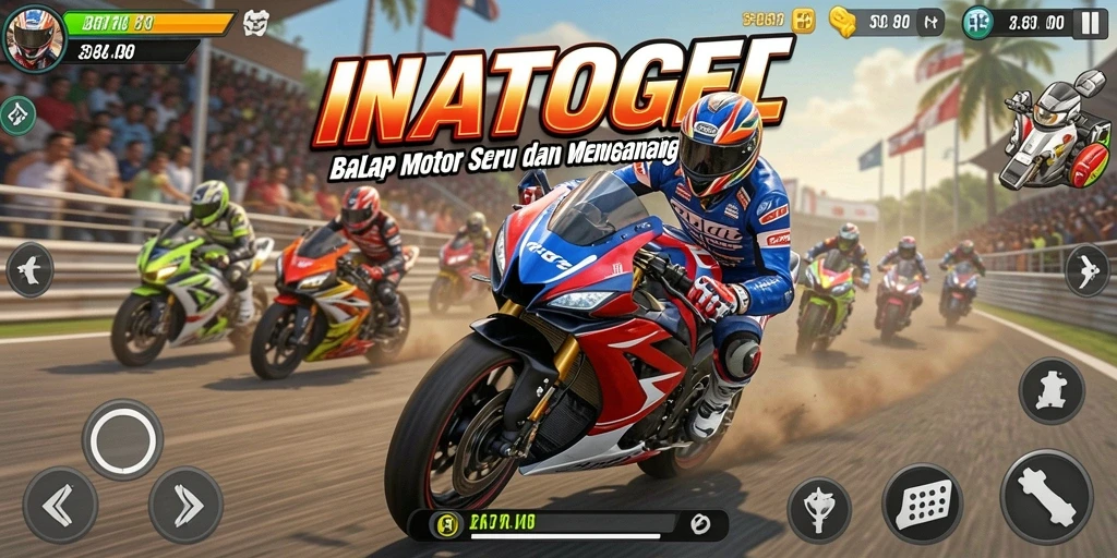 Screenshot gameplay INATOGEL menampilkan balapan motor yang mendebarkan.